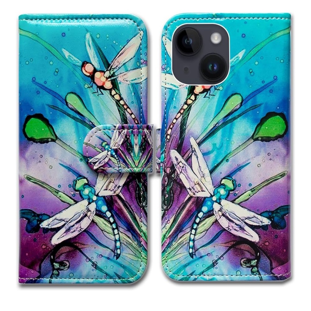 Case for Samsung A 12, Cute Dragonfly Leather Flip Phone Case Wallet Cover